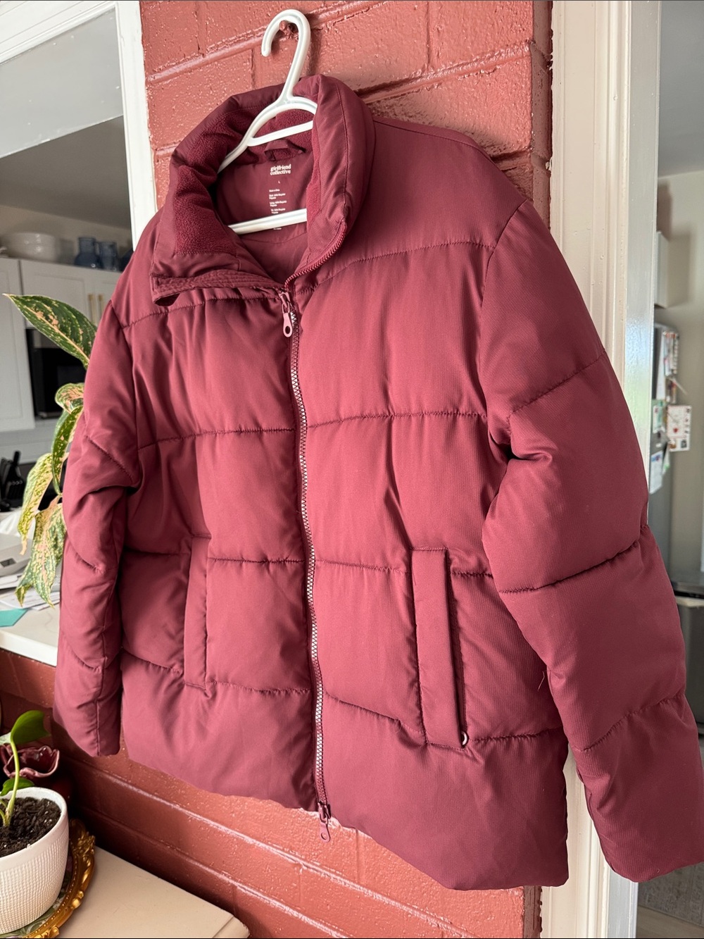 girlfriend collective Burgundy Quilted Puffer Jacket Large - Picture 4 of 7